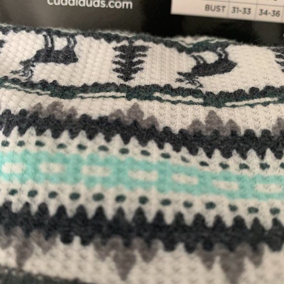 CUDDL DUDS Stretch Thermal Long Sleeve Crew Shirt Aqua Deer Stripe - Picture 2 of 5